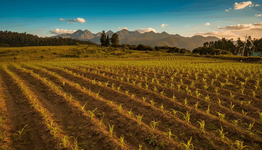 Imagen hero hiperrealista que muestra la transición de un suelo contaminado por hidrocarburos a un suelo restaurado: a la izquierda, terreno industrial oscuro con charcos aceitosos y vegetación marchita; al centro, técnicos aplican enmiendas orgánicas sobre el suelo con detalle de compost y raíces; a la derecha, suelo marrón fértil con hierbas verdes densas y un laboratorio móvil al fondo, bajo luz cálida de atardecer.
